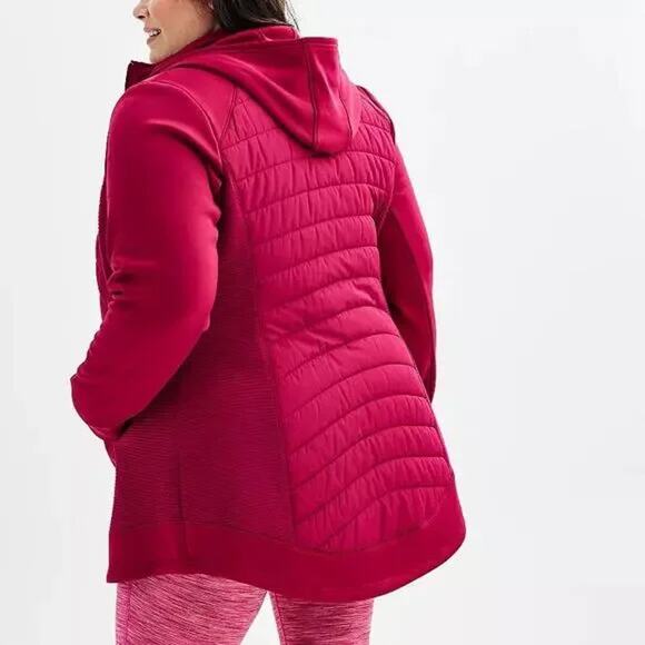 Tek Gear Quilted Long Mixed Media Jacket Midweight Full Zip Hooded Size M - Picture 2 of 12